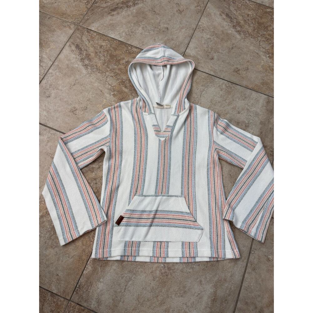 Roxy Girl Youth XL 14 Baja Hoodie White Striped Surf Beach Pullover Hooded